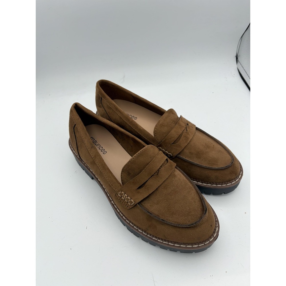 Maurices Shoes‎ Womens Size 7.5 Brown Faux Suede Loafers Lug Sole Casual